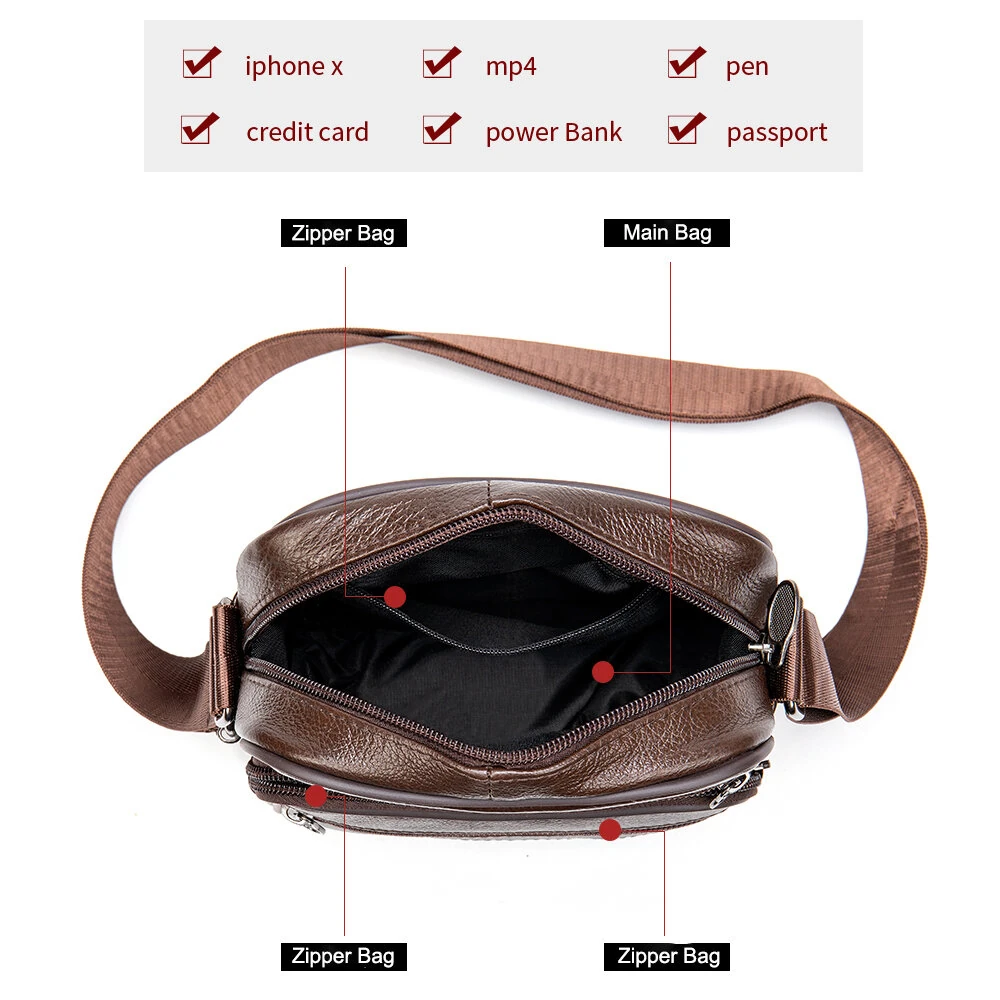 (image for) Ekphero Men's Genuine Leather Shoulder Bag Bussiness Casual Messenger Bag Multiple Pocket Capacity Crossbody Bag